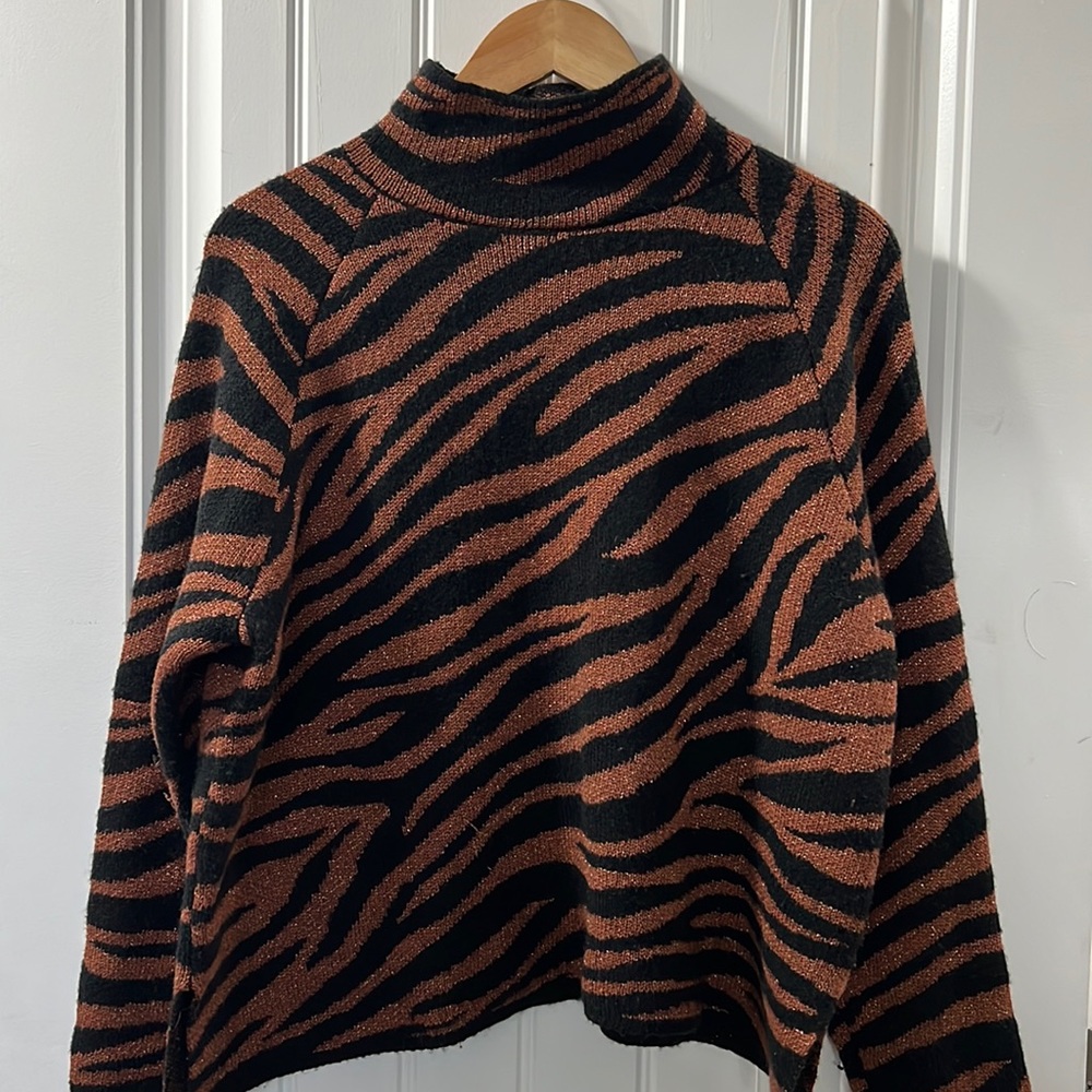 Brown Zebra Print turtle neck sweater